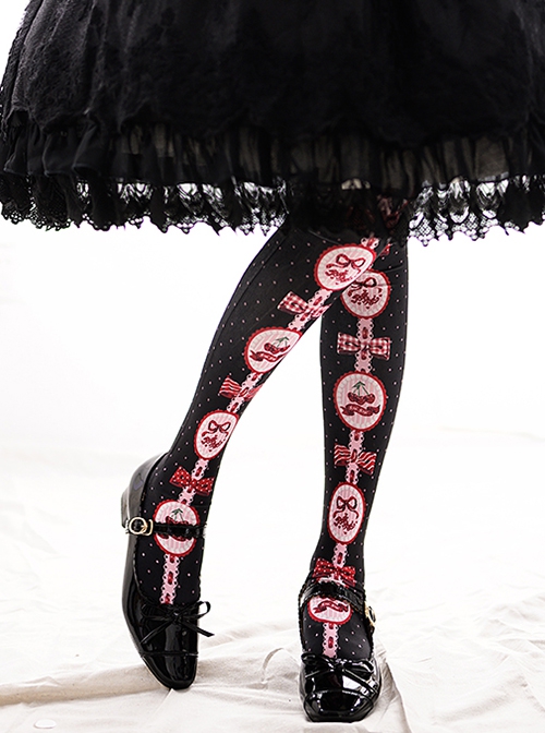 Cherry Pie Series Bow-Knot Cherry Print Velvet Over The Knee Socks Sweet Lolita Socks