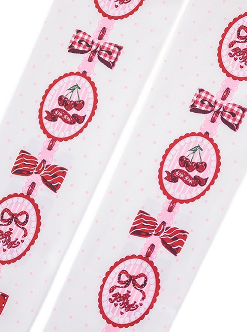 Cherry Pie Series Bow-Knot Cherry Print Velvet Over The Knee Socks Sweet Lolita Socks