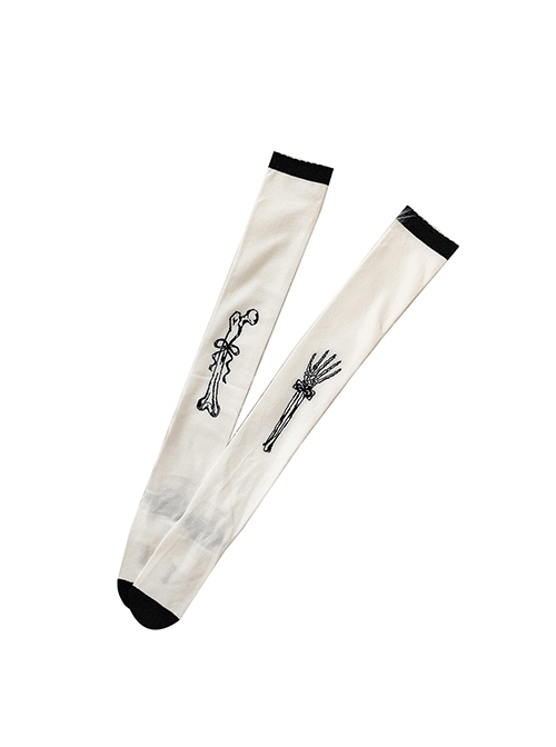 Skull Hand Bone Jacquard Fall Thick Combed Cotton Over The Knee Socks Classic Lolita Socks