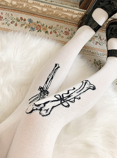 Skull Hand Bone Jacquard Fall Thick Combed Cotton Over The Knee Socks Classic Lolita Socks