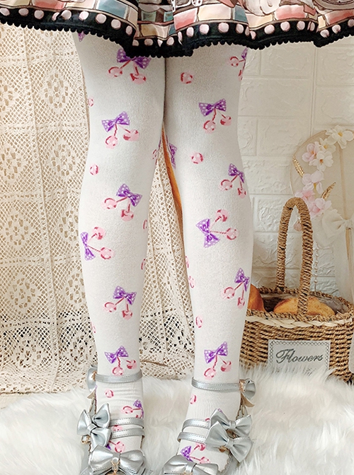 Deadly Cherry Series Cherry Spring Autumn Combed Cotton White Knee Socks Classic Lolita Socks