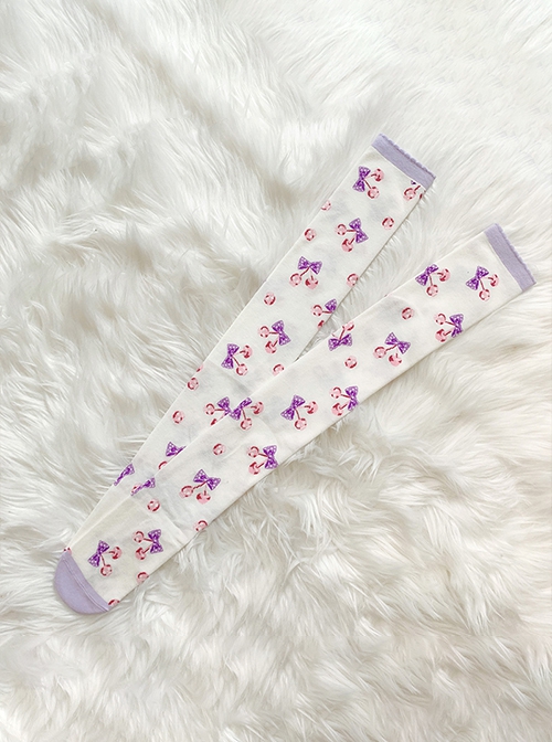 Deadly Cherry Series Cherry Spring Autumn Combed Cotton White Knee Socks Classic Lolita Socks