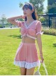 Solid Color V Neck Drawstring Short Sleeve Sweet Ruffle Skirt Sweet Lolita Split Swimsuit