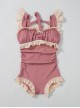 Pure Color Sexy Hollow Backless Lace-Up Cute Sweet Lolita Summer Sleeveless One-Piece Swimsuit