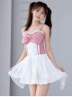 Pink-White Sweet Bowknot Decoration Cute Girl Conservative Summer Sweet Lolita Sleeveless One-Piece Swimsuit