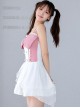 Pink-White Sweet Bowknot Decoration Cute Girl Conservative Summer Sweet Lolita Sleeveless One-Piece Swimsuit