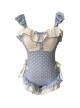 Light Blue Polka Dot Cute Girl Sexy Backless Ruffled Summer Sweet Lolita Sleeveless One-Piece Swimsuit