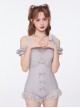 Asymmetric Shoulder Straps Bowknot Ruffle Decoration Cute Sexy Summer Sweet Lolita Short Sleeve One-Piece Swimsuit