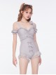 Asymmetric Shoulder Straps Bowknot Ruffle Decoration Cute Sexy Summer Sweet Lolita Short Sleeve One-Piece Swimsuit