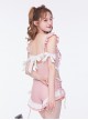 Pink Girl Cute Maid Outfit Waist Hollow Lace-Up Summer Sweet Lolita Short-Sleeved One-Piece Swimsuit