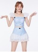 Solid Color Plaid Black Bow-Knot Decoration Cross Lace-Up Summer Sweet Lolita Sleeveless Two-Piece Swimsuit