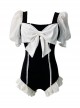 Simple Black-White Bow-Knot Sweet Cute Puff Sleeve Summer Sweet Lolita Short-Sleeved One-Piece Swimsuit