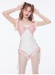 Pink-White Ruffles With Sweet Bow-Knot Design Lace-Up Summer Sweet Lolita Sleeveless One-Piece Swimsuit