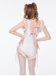 Pink-White Ruffles With Sweet Bow-Knot Design Lace-Up Summer Sweet Lolita Sleeveless One-Piece Swimsuit