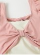 Pink-White Ruffles With Sweet Bow-Knot Design Lace-Up Summer Sweet Lolita Sleeveless One-Piece Swimsuit