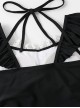 Cute Japanese Black-White Maid Outfit Bowknot Decoration Lace-Up Ruffles Summer Sweet Lolita Sleeveless One-Piece Swimsuit