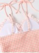 Pure Color Simple Plaid Drawstring Lace-Up Sexy Backless Summer Sweet Lolita Sleeveless One-Piece Swimsuit