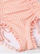 Pure Color Simple Plaid Drawstring Lace-Up Sexy Backless Summer Sweet Lolita Sleeveless One-Piece Swimsuit