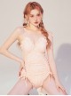 Pure Color Simple Plaid Drawstring Lace-Up Sexy Backless Summer Sweet Lolita Sleeveless One-Piece Swimsuit