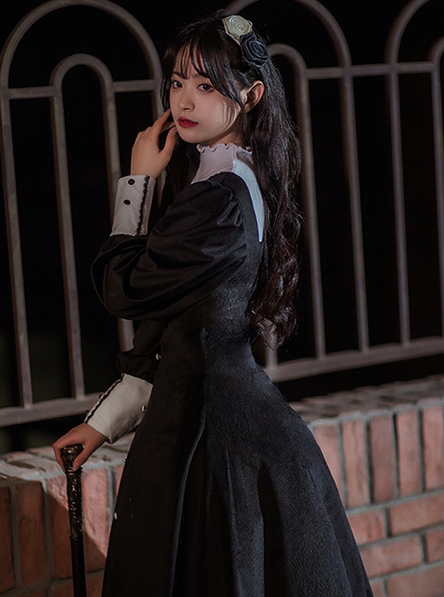 Twilight Prayer Series Nun Style False Collar Detachable Early Spring Retro Lantern Sleeve Gothic Lolita Long Sleeve Dress