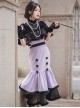 Retro Elegant Black Purple Velvet Stitching Black Translucent Hem Fishtail Skirt Shawl Classic Lolita Sleeveless Dress Set