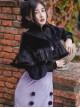 Retro Elegant Black Purple Velvet Stitching Black Translucent Hem Fishtail Skirt Shawl Classic Lolita Sleeveless Dress Set