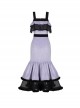 Retro Elegant Black Purple Velvet Stitching Black Translucent Hem Fishtail Skirt Shawl Classic Lolita Sleeveless Dress Set