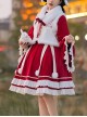 Chinese Style Red Stand Collar Wide Sleeves Detachable Pom Bow-Knot Square Collar Embroidered Vest Classic Lolita Long Sleeve Dress Set