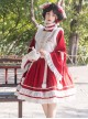 Chinese Style Red Stand Collar Wide Sleeves Detachable Pom Bow-Knot Square Collar Embroidered Vest Classic Lolita Long Sleeve Dress Set