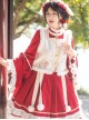 Chinese Style Red Stand Collar Wide Sleeves Detachable Pom Bow-Knot Square Collar Embroidered Vest Classic Lolita Long Sleeve Dress Set