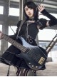 Black Satin Jacquard Metal Chain Decorate Belt Shawl Sleeves Multi-Wear Punk Lolita Sleeveless Dress Set