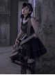 Black Satin Jacquard Metal Chain Decorate Belt Shawl Sleeves Multi-Wear Punk Lolita Sleeveless Dress Set