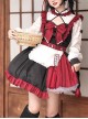 Chinese Style Stand Collar Hollow Black Red Asymmetric Hem Design Lace Puff Sleeves Bowknot Decoration Classic Lolita Long Sleeve Dress