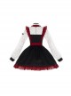 Chinese Style Stand Collar Hollow Black Red Asymmetric Hem Design Lace Puff Sleeves Bowknot Decoration Classic Lolita Long Sleeve Dress