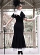Undead Prayer Series Nun Style Black-White Cross Embroidered Fishtail Skirt Lace Cover Skirt Gothic Lolita Short-Sleeved Dress