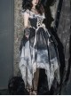 Elegant Lace Stitching Halter Lace-Up Irregular 3.8m Oversized Hem Design Gothic Lolita Sleeveless Dress