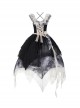 Elegant Lace Stitching Halter Lace-Up Irregular 3.8m Oversized Hem Design Gothic Lolita Sleeveless Dress