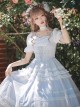 Shell Wind Chime Series Elegant Square Neck Lily-Of-The-Valley Embroidered Polka Dot Yarn Hem Classic Lolita Short-Sleeved Dress