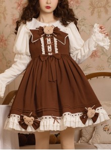 Mousse Bear Series Cute Retro Plush Bear Bowknot Decorated Ruffled Sweet Lolita Sleeveless Dress