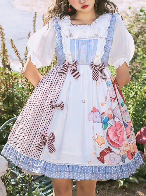 Mianmian Candy Jar Series Cute Candy Print Polka Dot Stitching Striped Bow-Knot Decoration Sweet Lolita Sleeveless Dress