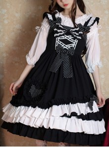 Black Sugar Sweetheart Series Black-White Sweet Cool Girl Polka Dot Simple Asymmetrical Hem Classic Lolita Sleeveless Dress