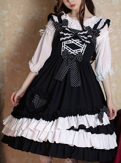 Black Sugar Sweetheart Series Black-White Sweet Cool Girl Polka Dot Simple Asymmetrical Hem Classic Lolita Sleeveless Dress