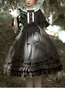 Miss Betty Series Dark Retro Court Style Lace Ruffle Princess Dress Classic Lolita Short-Sleeved Dress