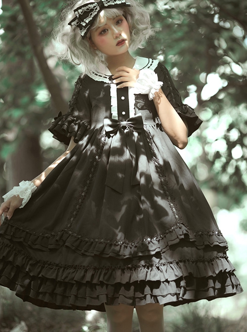 Miss Betty Series Dark Retro Court Style Lace Ruffle Princess Dress Classic Lolita Short-Sleeved Dress