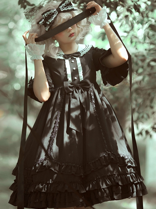 Miss Betty Series Dark Retro Court Style Lace Ruffle Princess Dress Classic Lolita Short-Sleeved Dress