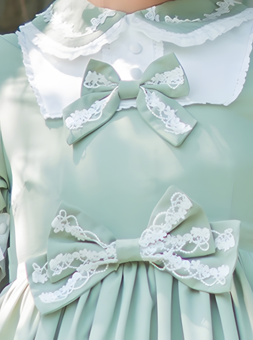 Miss Dandelion Series Green Summer Fresh Doll Collar Lace Bow-Knot Decoration Classic Lolita Short-Sleeved Dress