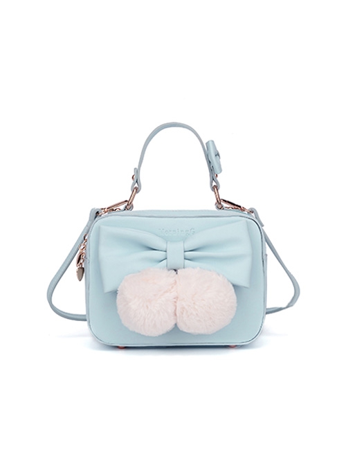 Cat Ball Series Solid Color Detachable Plush Ball Bow-Knot Decoration Small Square Bag Sweet Lolita Hand Shoulder Bag
