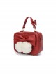 Cat Ball Series Solid Color Detachable Plush Ball Bow-Knot Decoration Small Square Bag Sweet Lolita Hand Shoulder Bag