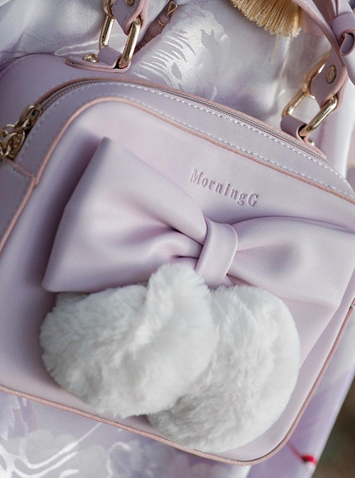 Cat Ball Series Solid Color Detachable Plush Ball Bow-Knot Decoration Small Square Bag Sweet Lolita Hand Shoulder Bag