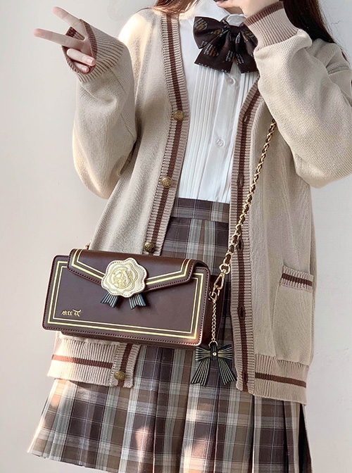 Rose Letter Series Elegant Metal Chain Detachable Embroidered Rose Badge Versatile Envelope Small Square Bag Classic Lolita Shoulder Bag